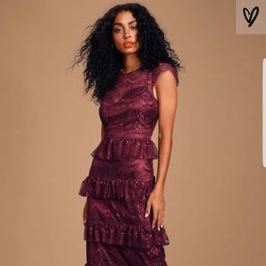 Burgundy Lace Tiered Maxi Dress